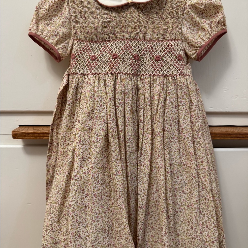 Floral Kids Dress with Pink Accents smocking detail